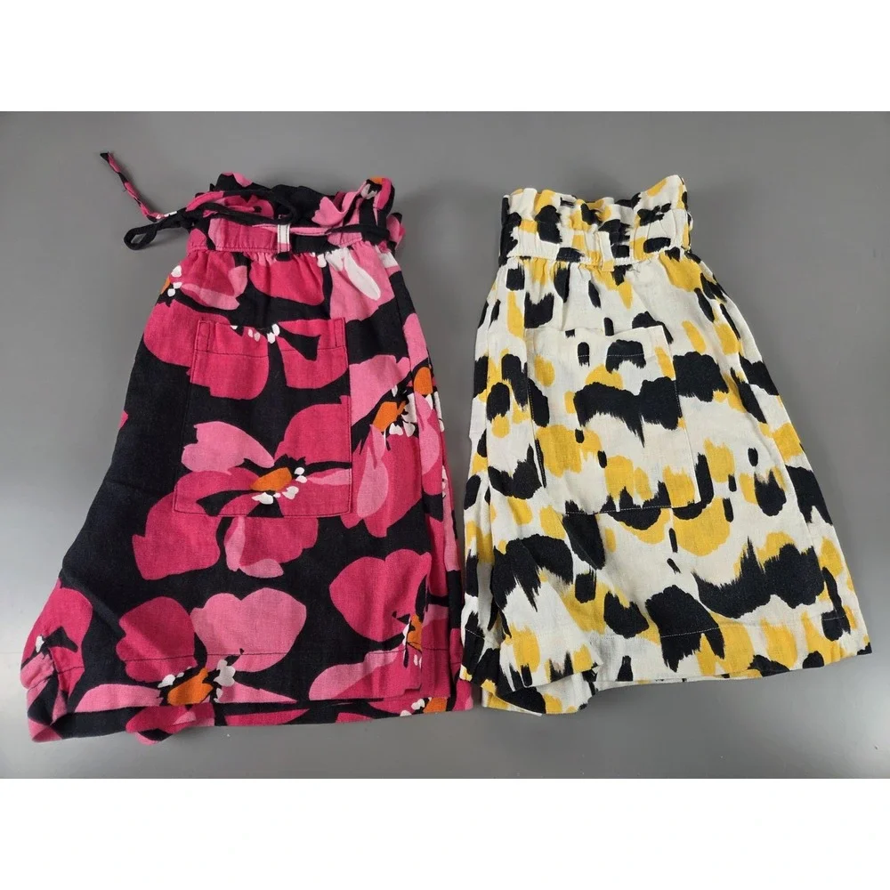Set of 2 Sz Small Linen Blend Shorts Paperbag High Waist by Who What Wear